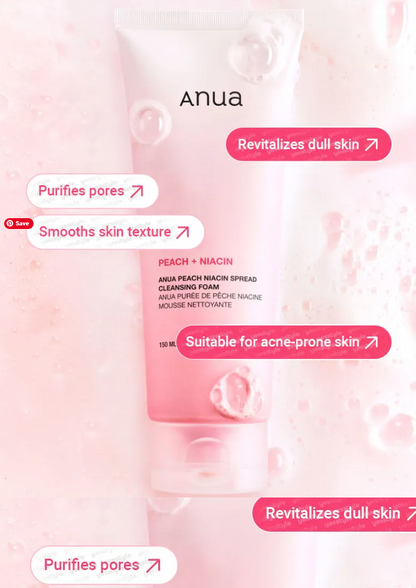 Anua - Peach Niacin Spread Cleansing Foam - Mousse nettoyante éclaircissante - My Korean Beauty