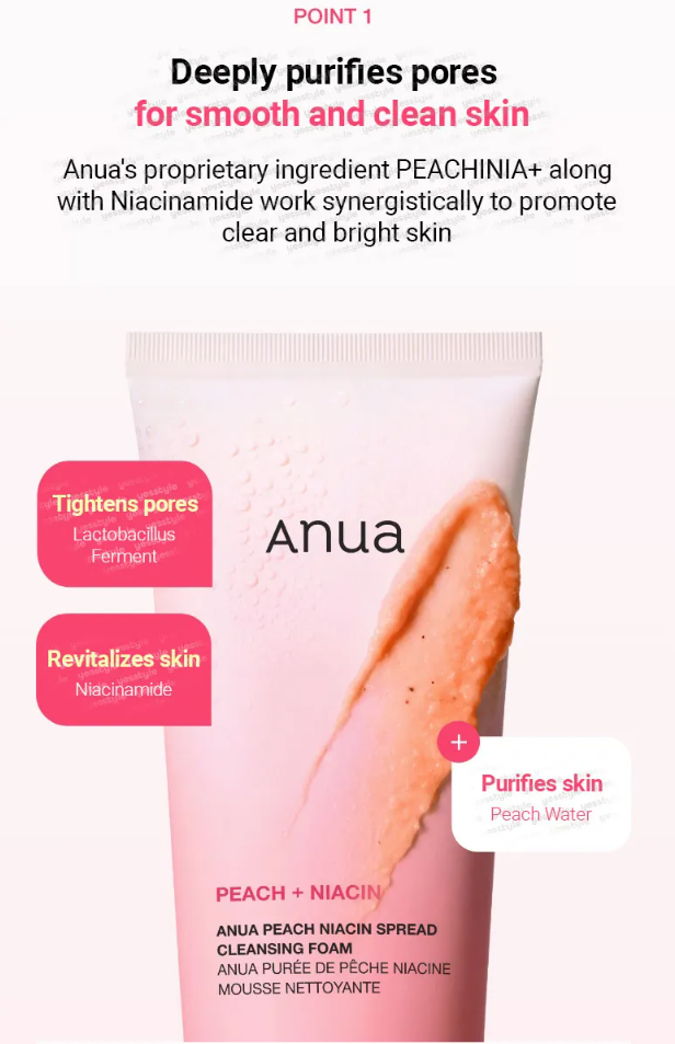 Anua - Peach Niacin Spread Cleansing Foam - Mousse nettoyante éclaircissante - My Korean Beauty
