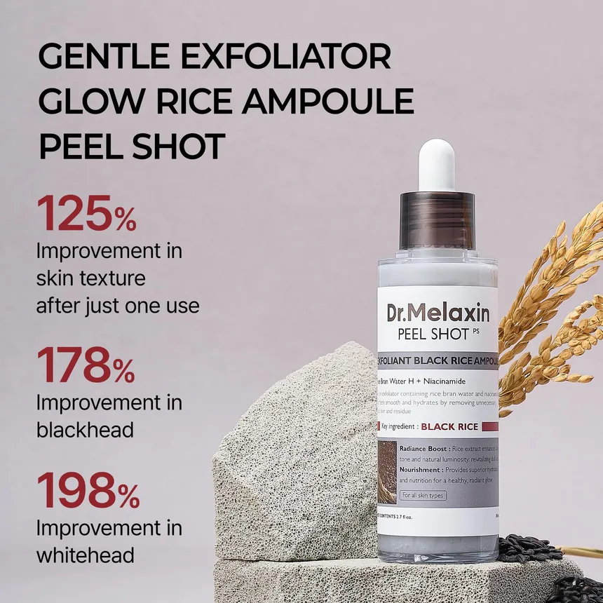 Dr.Melaxin Ampoule Exfoliante Riz Noir AHA BHA - My Korean Beauty 